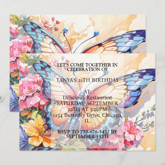 Niedliche Kreative Schmetterlingskunst Geburtstags Einladung (Vorne/Hinten)