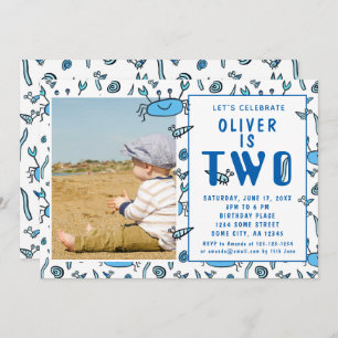 Niedliche Krebstiere Muschel Junge Foto 2. Geburts Einladung