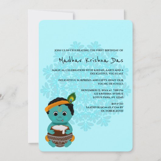 Niedliche Krishna-Geburtstagskarte - Krishna art Einladung (Vorderseite)