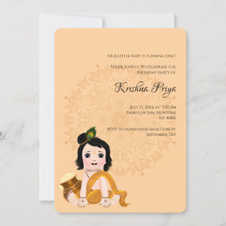 Niedliche Krishna-Geburtstagskarte - Krishna art Einladung