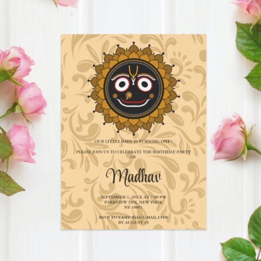 Niedliche Krishna-Geburtstagskarte - Krishna art Einladung