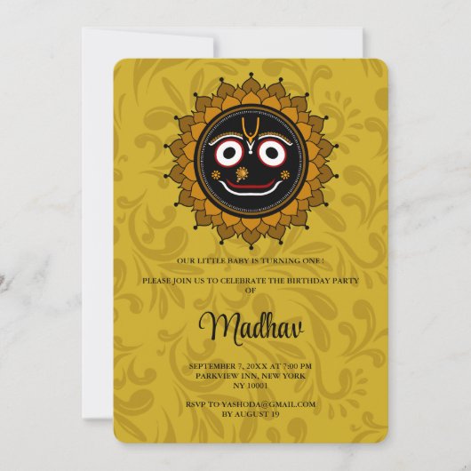 Niedliche Krishna-Geburtstagskarte - Krishna art Einladung (Vorderseite)