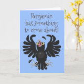 Niedliche Kronenraven-Cartoon-Abbildung Karte (Gelbe Blume)