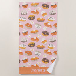 Niedliche Kuchen, Kuchen und Donuts mit rosa Namen Strandtuch