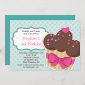 Niedliche Kuchen-Mädchen-Geburtstags-Party Einladung (Vorne/Hinten)