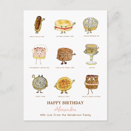 niedliche Kuchen Nachtisch Illustrationen Postkarte (Vorderseite)