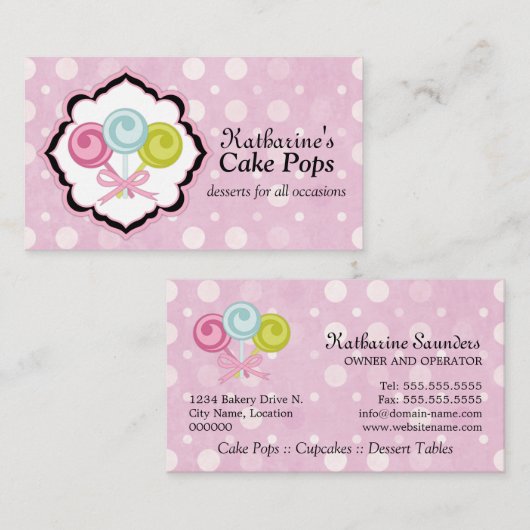 Niedliche Kuchen-Pop-Bäckerei Visitenkarte (Vorne/Hinten)