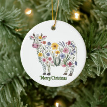 Niedliche Kuh, Aquarell-Wildblumen, Land, Blüten