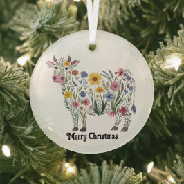 Niedliche Kuh, Aquarell-Wildblumen, Land, Blüten Ornament Aus Glas