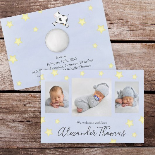 Niedliche Kuh aus Fotokollage sprang über den Mond Ankündigung