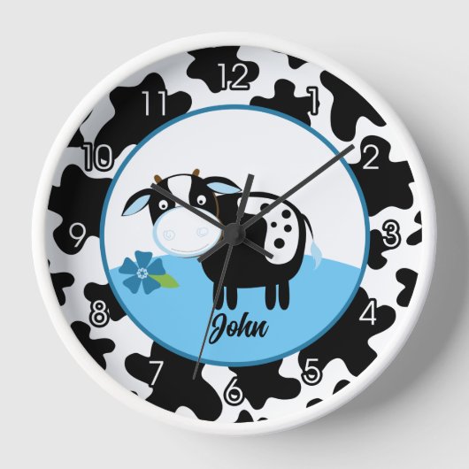 Niedliche Kuh Barnyard Kinderzimmer Clock Boy Uhr (Vorderseite)