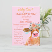 Niedliche Kuh Boho Country Baby Girl Western Flora Einladung (Stehend Vorderseite)