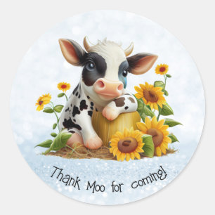 Niedliche Kuh Dank Moo Sunflower Garden Personalis Runder Aufkleber