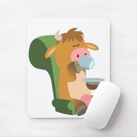 Niedliche Kuh des Cartoon und eine nette Cuppa Mou Mousepad (Mit Mouse)