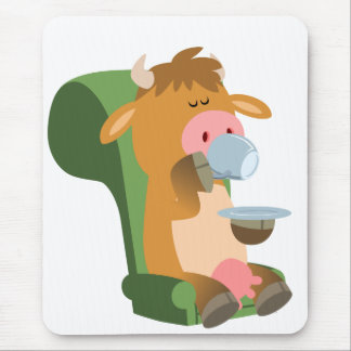 Niedliche Kuh des Cartoon und eine nette Cuppa Mou Mousepad