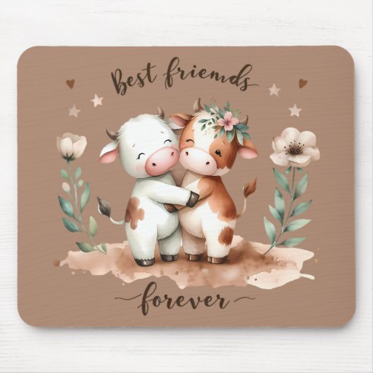 Niedliche Kuh Die besten Freunde Umarmung Kunst un Mousepad (Vorne)