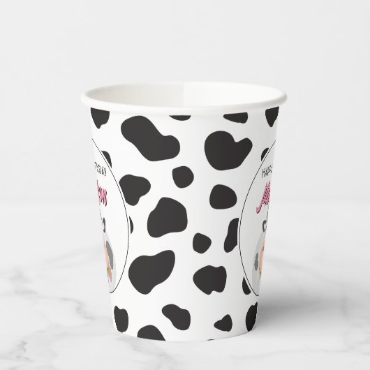 Niedliche Kuh Farm Themed Cow Print Happy Birthday Pappbecher (Links)