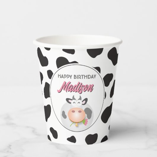 Niedliche Kuh Farm Themed Cow Print Happy Birthday Pappbecher (Vorderseite)