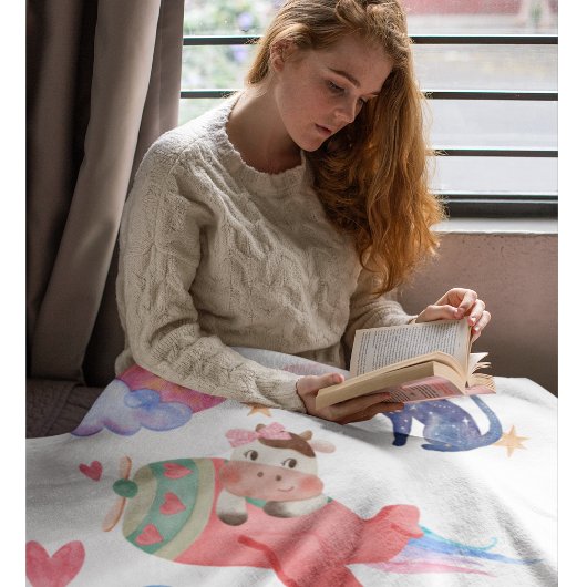 Niedliche Kuh, Flugzeug, Katzen, Mond, Whimsikum, Fleecedecke