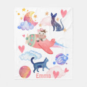 Niedliche Kuh, Flugzeug, Katzen, Mond, Whimsikum, Fleecedecke (Vorderseite)