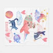 Niedliche Kuh, Flugzeug, Katzen, Mond, Whimsikum,  Fleecedecke (Vorderseite (Horizontal))