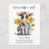Niedliche Kuh Funny, wir haben mooved neue Adresse Ankündigungspostkarte (Vorderseite)