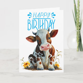 Niedliche Kuh Geburtstag Junge Blue Karte