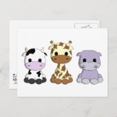 Niedliche Kuh-Giraffe Hippo-Cartoon Kinder Postkar Postkarte (Vorne/Hinten)