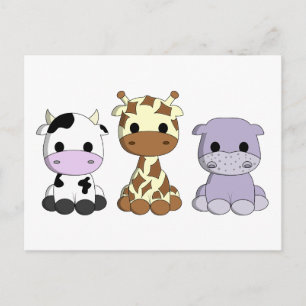 Niedliche Kuh-Giraffe Hippo-Cartoon Kinder Postkar Postkarte