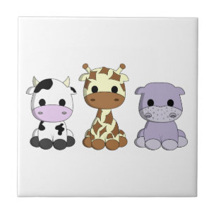 Niedliche Kuh-Giraffe Hippo-Cartoon Kinderzimmer-F Fliese