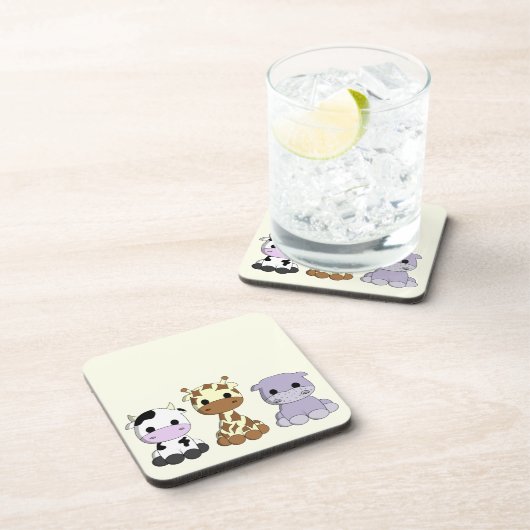 Niedliche Kuh-Giraffe Hippo-Cartoon Untersetzer (Rechte Seite)