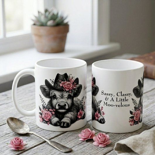 Niedliche Kuh-Hühnerkuh mit Text Kaffeetasse