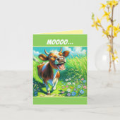 Niedliche Kuh Illustration Mooo-chas Gracias Viele Karte (Gelbe Blume)