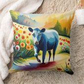 Niedliche Kuh im Blumenfeld Kissen (Decke)