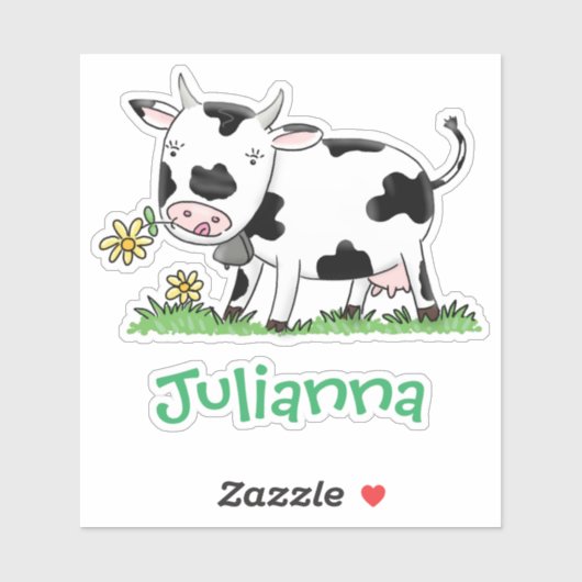 Niedliche Kuh in Cartoon-Abbildung Aufkleber (Blatt)