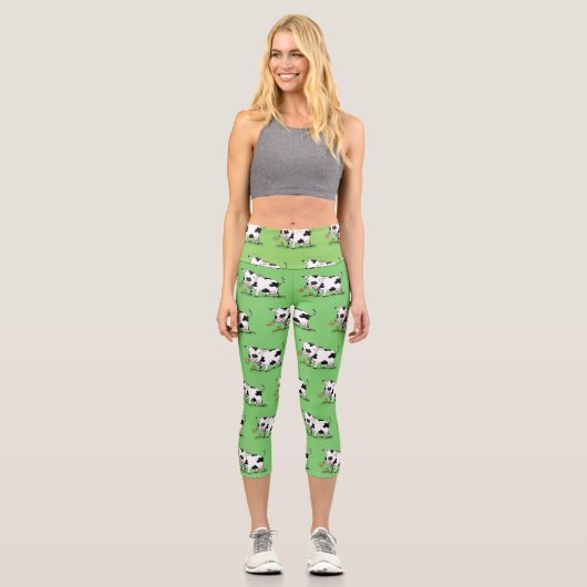 Niedliche Kuh in Cartoon-Abbildung Capri Leggings (Vorderseite)