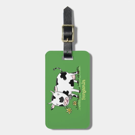 Niedliche Kuh in Cartoon-Abbildung Gepäckanhänger (Vorderseite vertikal)