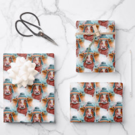 Niedliche Kuh in einem Schlitten Geschenkpapier Set