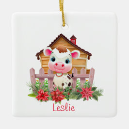 Niedliche Kuh in einer Scheune Weihnachten Persona Keramikornament