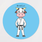 Niedliche Kuh in Kung Fu Anzug Cartoon Etiketten (Design 1)