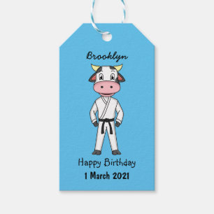 Niedliche Kuh in Kung Fu Anzug Cartoon Geschenkanhänger