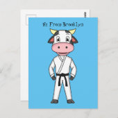 Niedliche Kuh in Kung Fu Anzug Cartoon Postkarte (Vorne/Hinten)
