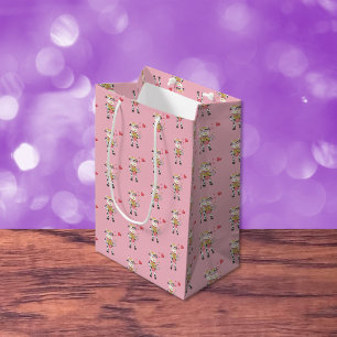 Niedliche Kuh in Liebe Rosa Valentinstag Geschenkt Mittlere Geschenktüte