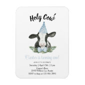 Niedliche Kuh mit Blue Party Hut & Bow Krawatte Ei Magnet (Vertikal)