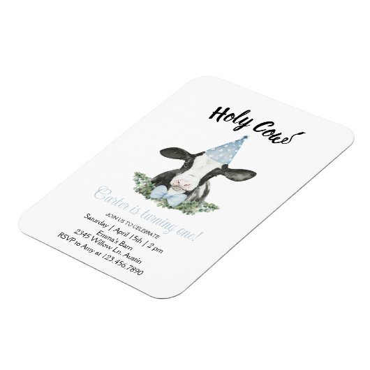 Niedliche Kuh mit Blue Party Hut & Bow Krawatte Ei Magnet (Linke Seite)