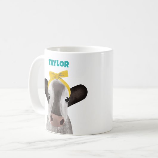 Niedliche Kuh mit Bow Personalisiert Kaffeetasse (Vorderseite Links)