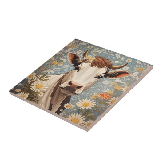 Niedliche Kuh mit dunklen Blume Fliese (Seite)