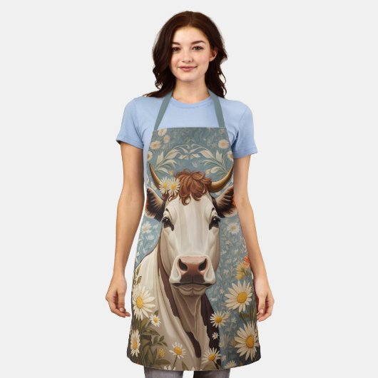 Niedliche Kuh mit dunklen Blume Schürze (Getragen)