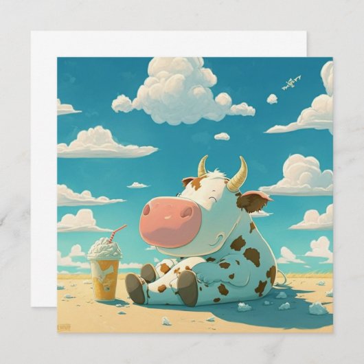 Niedliche Kuh mit einem Milchshake Mitteilungskarte (Vorne/Hinten)