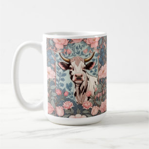 Niedliche Kuh mit rosa, floralen Hintergrund Kaffeetasse